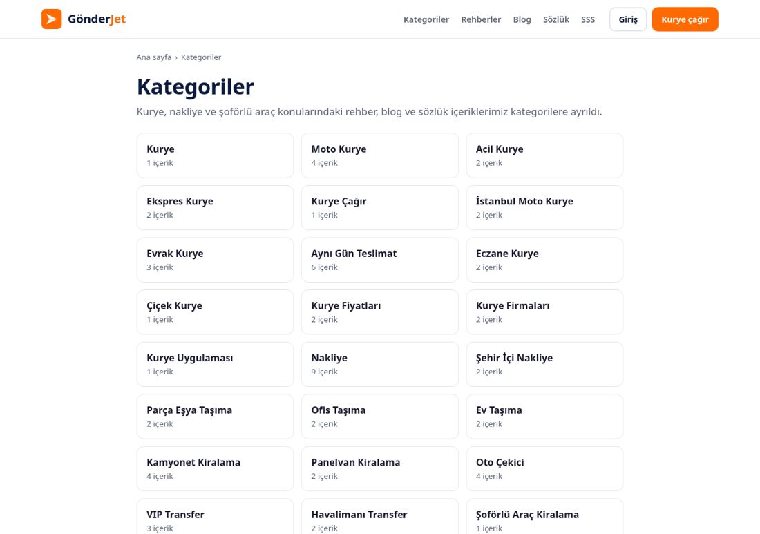 Kategoriler, rehberler, blog ve lojistik sözlüğü yayında — sonra