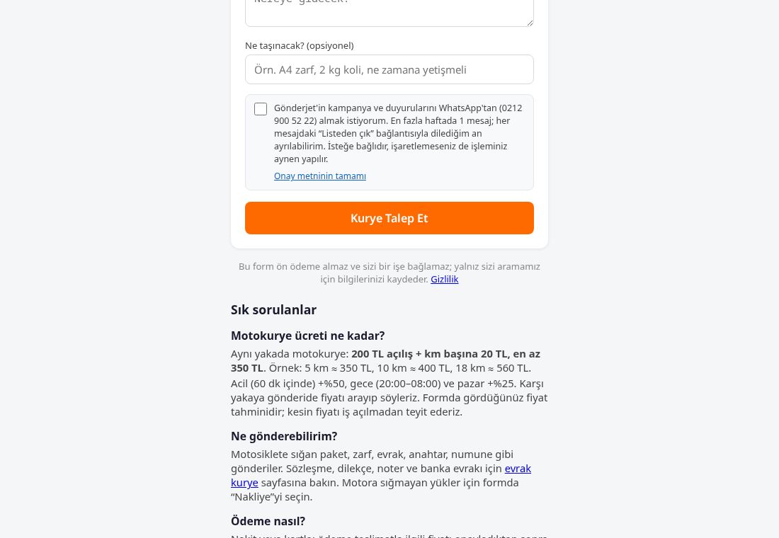 Kurye ücretlerinde ek ücret bilgisi netleştirildi — önce