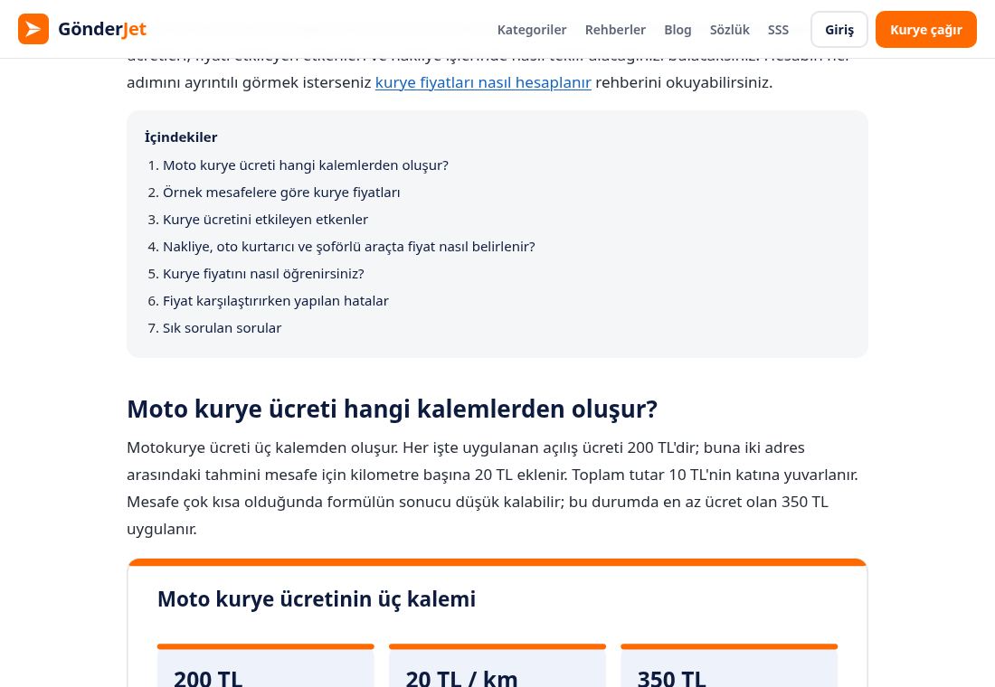 Kurye Fiyatları — önce