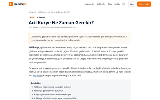 Acil Kurye Ne Zaman Gerekir? sayfasının ekran görüntüsü