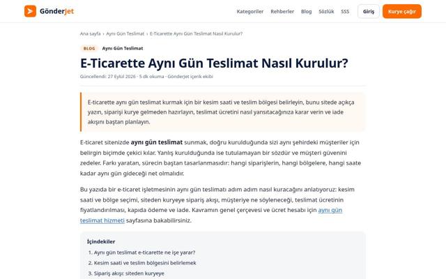 E-Ticarette Aynı Gün Teslimat Nasıl Kurulur? sayfasının ekran görüntüsü