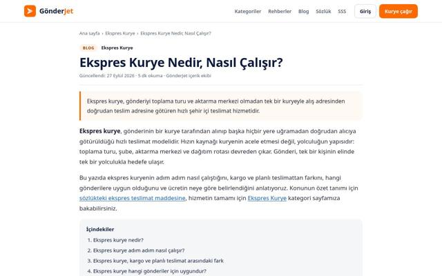 Ekspres Kurye Nedir, Nasıl Çalışır? sayfasının ekran görüntüsü