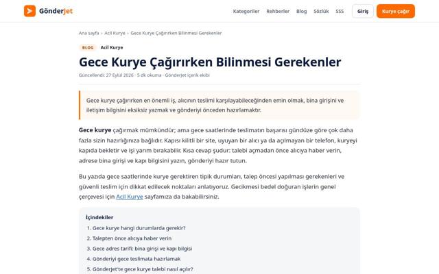 Gece Kurye Çağırırken Bilinmesi Gerekenler sayfasının ekran görüntüsü