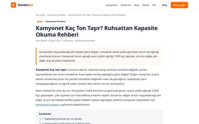 Kamyonet Kaç Ton Taşır? Ruhsattan Kapasite Okuma Rehberi — önce