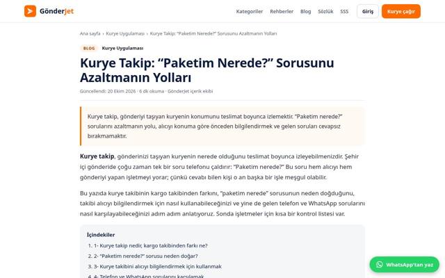 Kurye Takip: “Paketim Nerede?” Sorusunu Azaltmanın Yolları sayfasının ekran görüntüsü