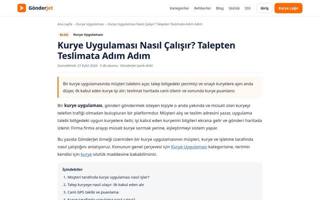 Kurye Uygulaması Nasıl Çalışır? Talepten Teslimata Adım Adım sayfasının ekran görüntüsü