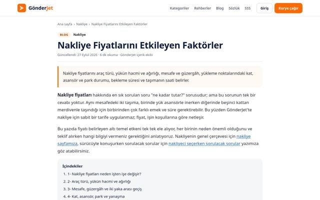 Nakliye Fiyatlarını Etkileyen Faktörler — önce