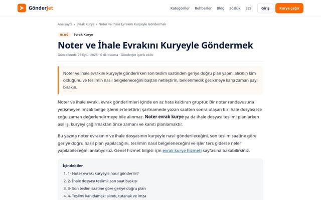 Noter ve İhale Evrakını Kuryeyle Göndermek — sonra