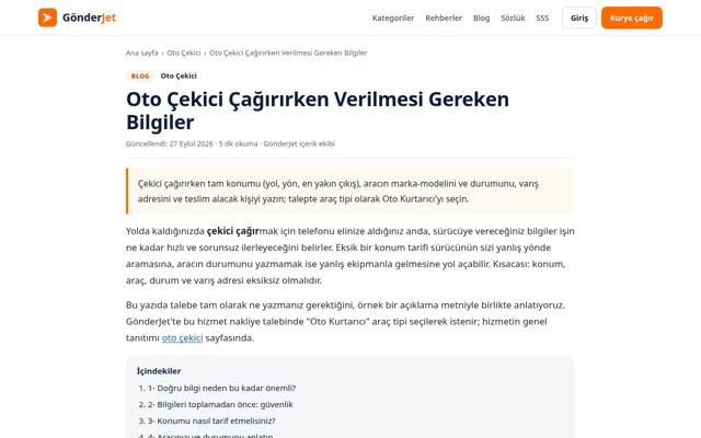 Oto Çekici Çağırırken Verilmesi Gereken Bilgiler — sonra