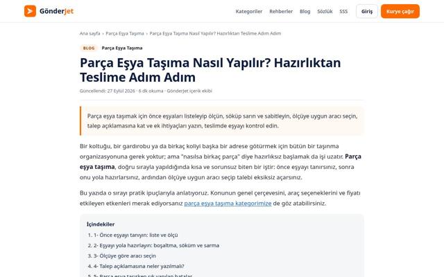 Parça Eşya Taşıma Nasıl Yapılır? Hazırlıktan Teslime Adım Adım — önce