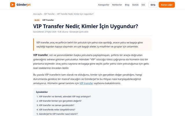 VIP Transfer Nedir, Kimler İçin Uygundur? sayfasının ekran görüntüsü