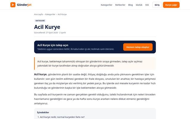 Acil Kurye sayfasının ekran görüntüsü