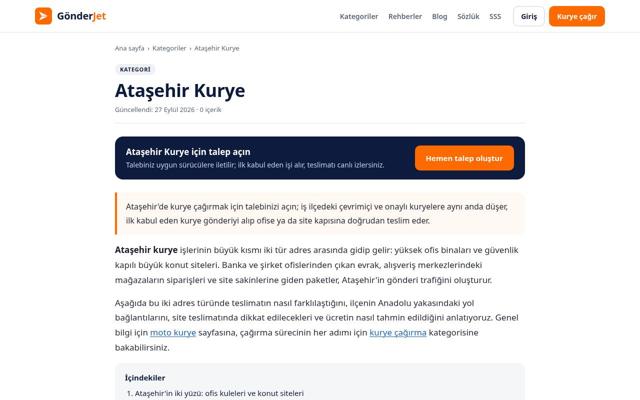 Ataşehir Kurye sayfasının ekran görüntüsü