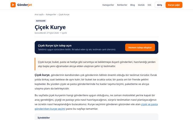 Çiçek Kurye sayfasının ekran görüntüsü