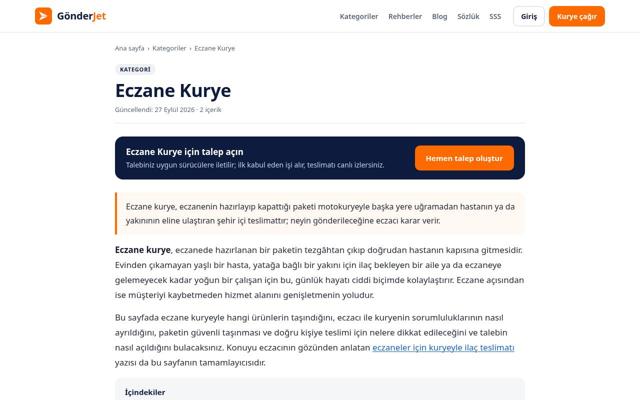 Eczane Kurye sayfasının ekran görüntüsü