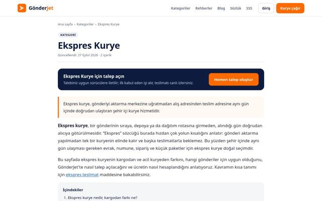 Ekspres Kurye sayfasının ekran görüntüsü