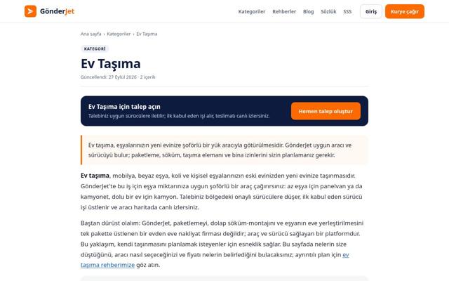 Ev Taşıma sayfasının ekran görüntüsü