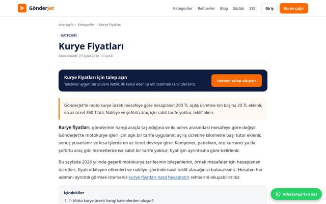 Kurye Fiyatları — önce