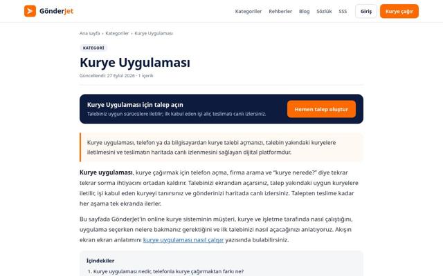 Kurye Uygulaması sayfasının ekran görüntüsü