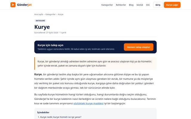 Kurye sayfasının ekran görüntüsü