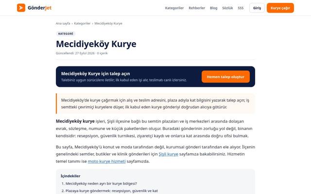 Mecidiyeköy Kurye sayfasının ekran görüntüsü