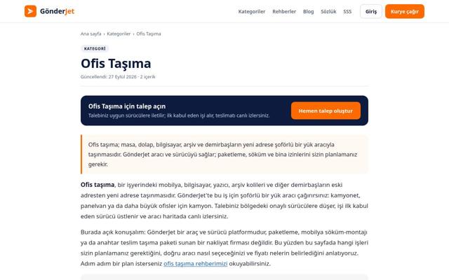 Ofis Taşıma sayfasının ekran görüntüsü