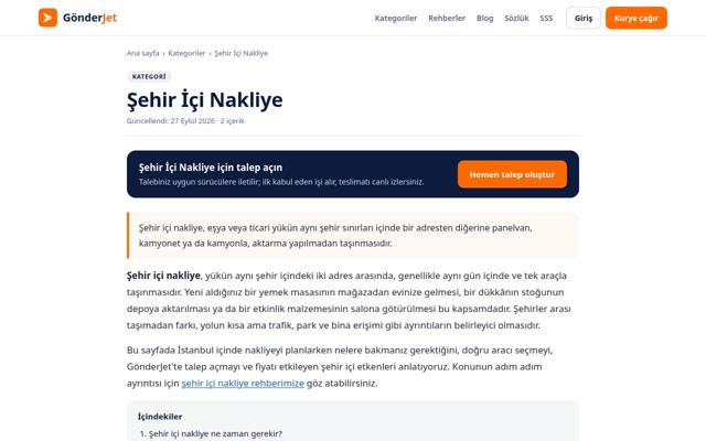 Şehir İçi Nakliye sayfasının ekran görüntüsü