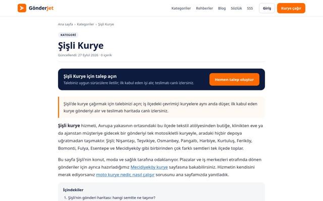 Şişli Kurye sayfasının ekran görüntüsü
