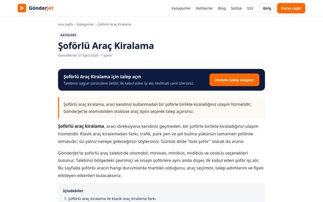 Şoförlü Araç Kiralama sayfasının ekran görüntüsü