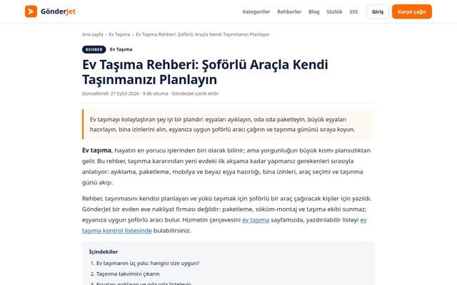 Ev Taşıma Rehberi: Şoförlü Araçla Kendi Taşınmanızı Planlayın sayfasının ekran görüntüsü