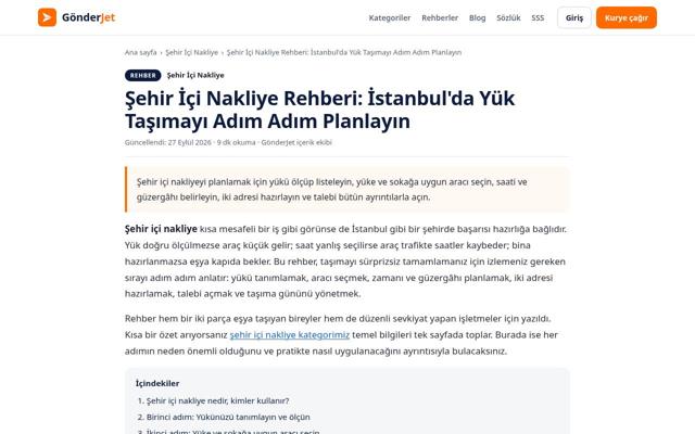 Şehir İçi Nakliye Rehberi: İstanbul'da Yük Taşımayı Adım Adım Planlayın sayfasının ekran görüntüsü