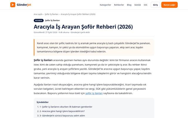Aracıyla İş Arayan Şoför Rehberi (2026) — önce