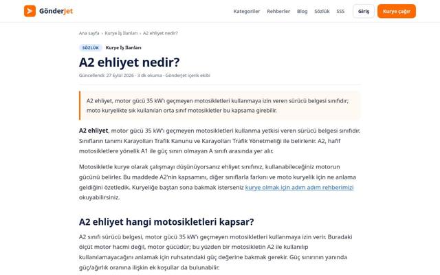 A2 ehliyet nedir? sayfasının ekran görüntüsü