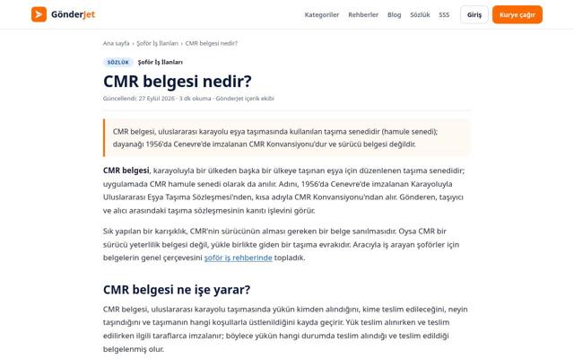 CMR belgesi nedir? sayfasının ekran görüntüsü