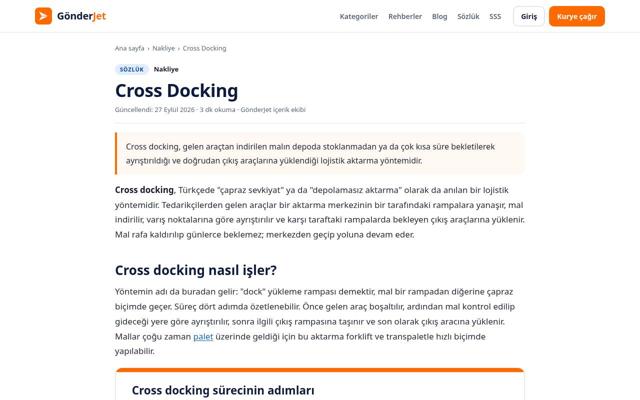Cross Docking sayfasının ekran görüntüsü