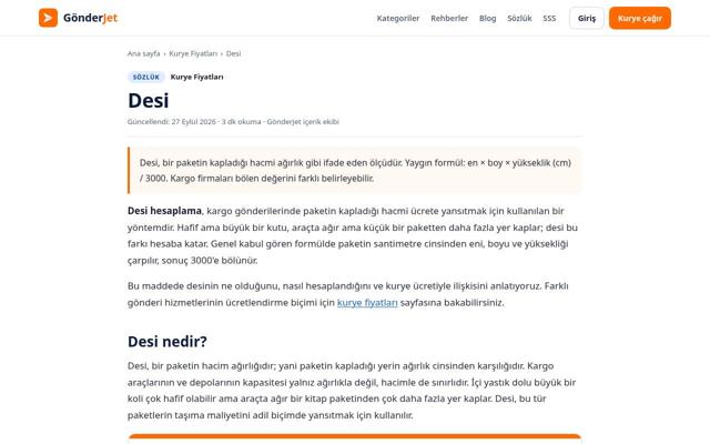 Desi sayfasının ekran görüntüsü