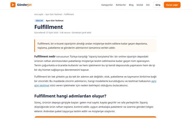 Fulfillment sayfasının ekran görüntüsü