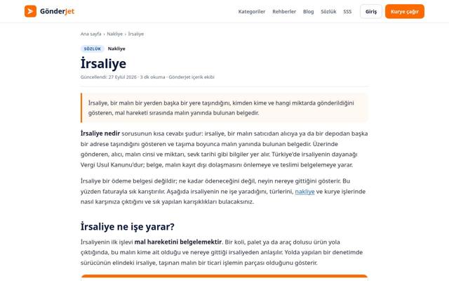 İrsaliye sayfasının ekran görüntüsü