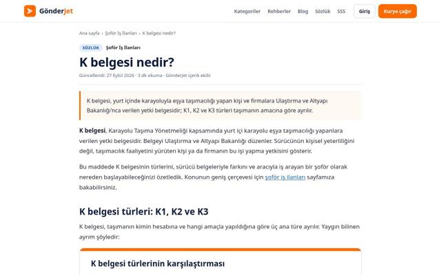 K belgesi nedir? sayfasının ekran görüntüsü