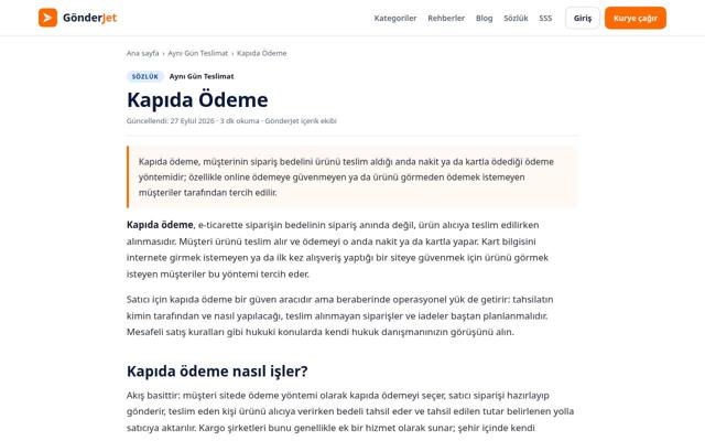 Kapıda Ödeme sayfasının ekran görüntüsü