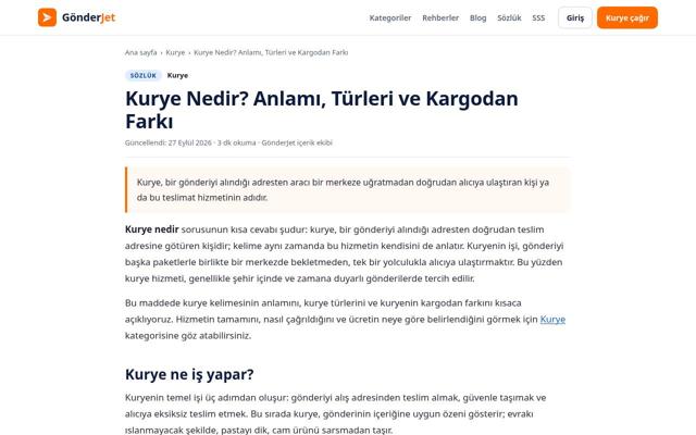 Kurye Nedir? Anlamı, Türleri ve Kargodan Farkı sayfasının ekran görüntüsü
