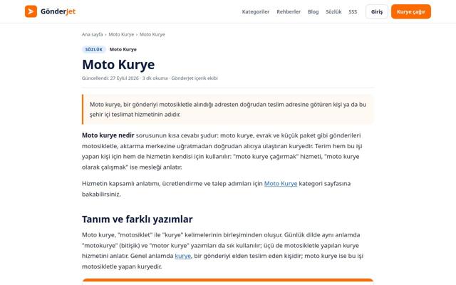 Moto Kurye sayfasının ekran görüntüsü