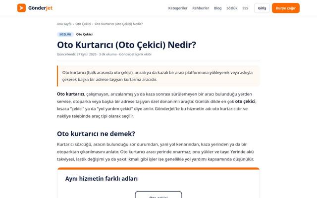 Oto Kurtarıcı (Oto Çekici) Nedir? sayfasının ekran görüntüsü