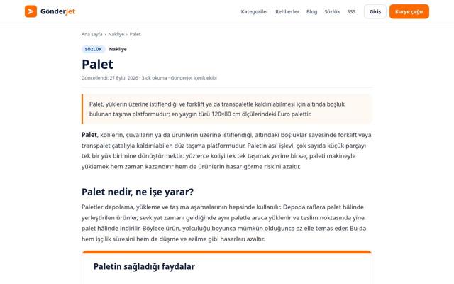 Palet sayfasının ekran görüntüsü