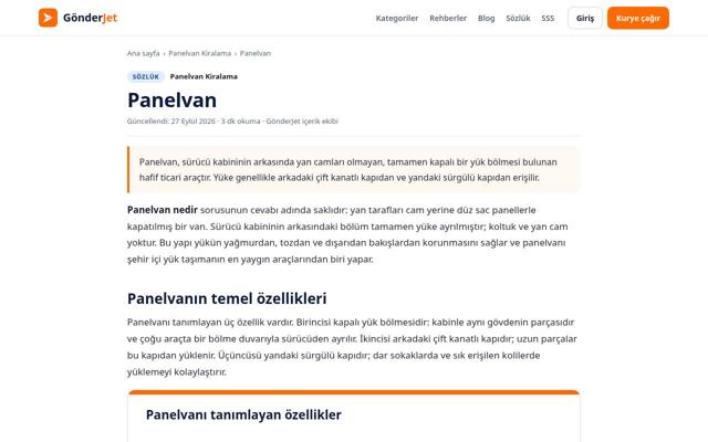Panelvan sayfasının ekran görüntüsü