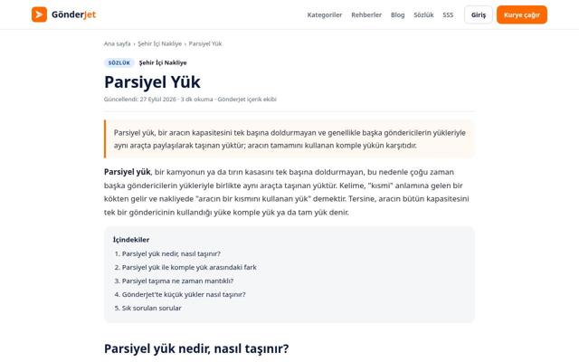 Parsiyel Yük — önce
