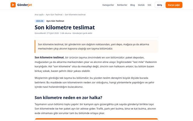 Son kilometre teslimat sayfasının ekran görüntüsü