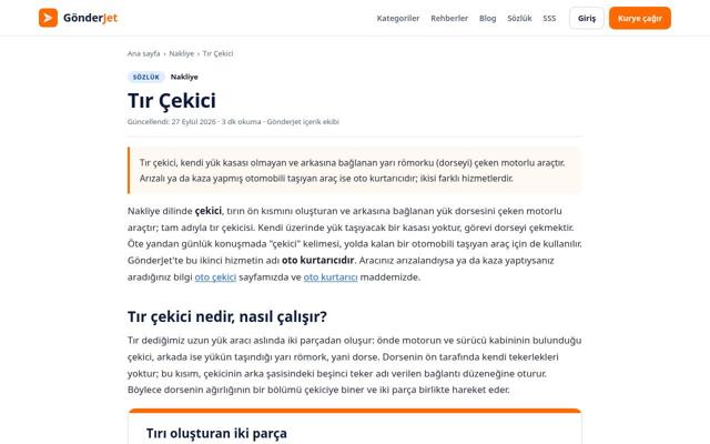 Tır Çekici sayfasının ekran görüntüsü