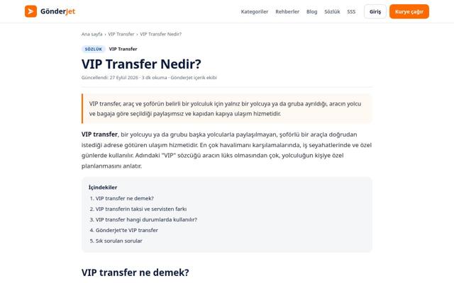 VIP Transfer Nedir? — önce