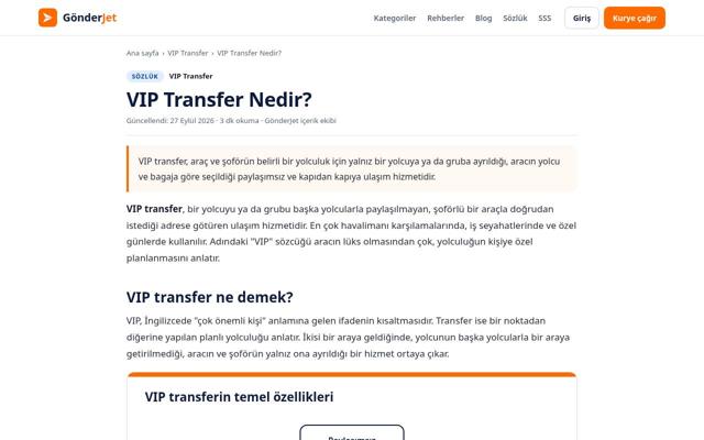 VIP Transfer Nedir? sayfasının ekran görüntüsü